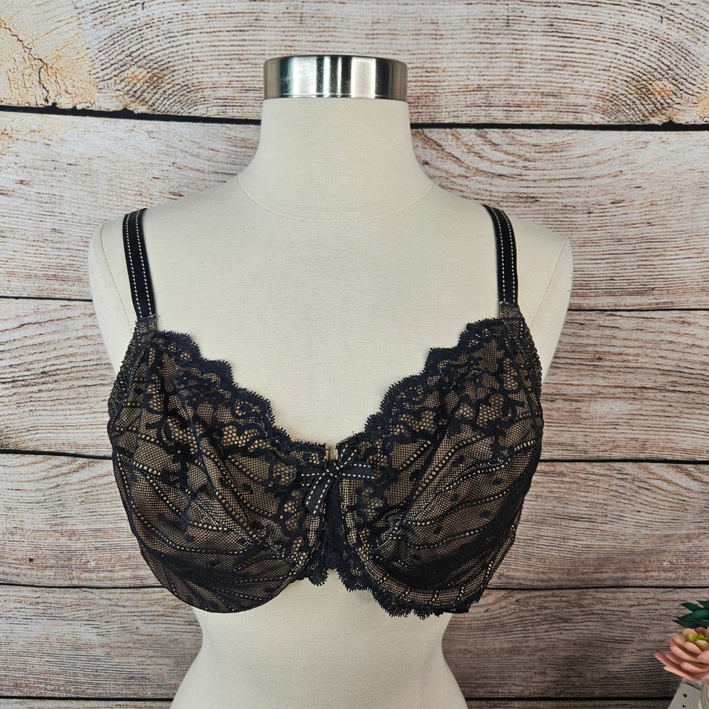 Chantelle Lace Unlined Demi Bra Black Beige Full‎ Coverage Adjustable 40D